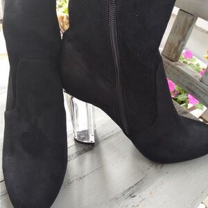 Black Suede Ankle Boots with Clear Heel